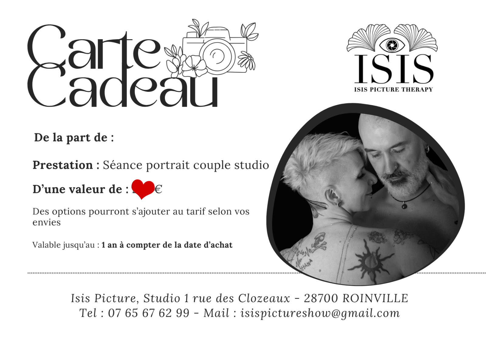 Titre Carte Cadeau téléchargeable - Séance portrait couple
